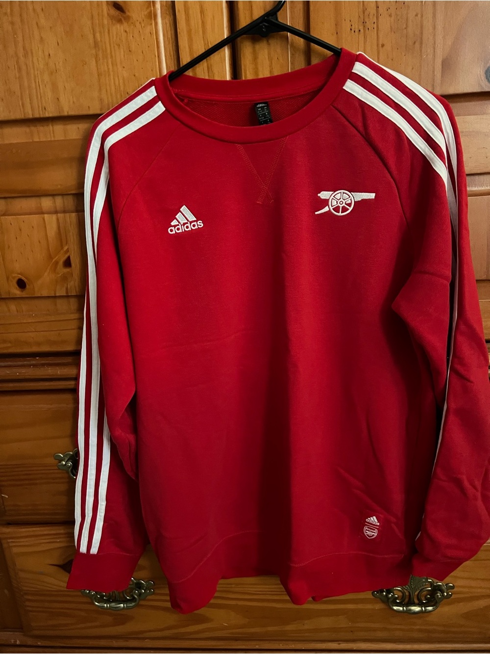adidas Red Crewneck Sweatshirt with White Stripes